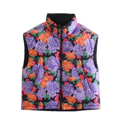 China Women Waterproof Raincoat Fashion Invest Casual Sleeveless Stripper Jacket Reversible Custom Floral Print High Neck Vest for sale