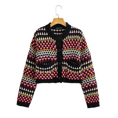 China Women Anti-Wrinkle Anti-Wrinkle Long Sleeve Crewneck Button Up Knitted Cardigan Sweater for sale