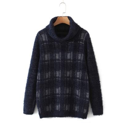 China Autumn And Winter Style Plaid Women's Retro Anti-wrinkle Anti-wrinkle Collar Warm Plaid Top Long Sleeve Knitted Sweater Sweater for sale