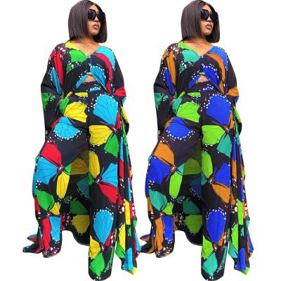 China Long Breathable Plus Size Dress Fashion Print Loose Two Piece Women Plus Size Autumn Clothing Set for sale