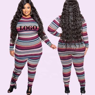 China Wholesale Amazon Breathable Ladies Plus Size Women Stripes Print Fashion Pants Casual Homewear Two Piece Set for sale