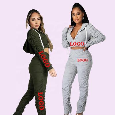 China New Breathable Women Fashion Leisure Sports Zip Up Hoodie Set Jogging Two-Piece Set Women Stacked Pants for sale