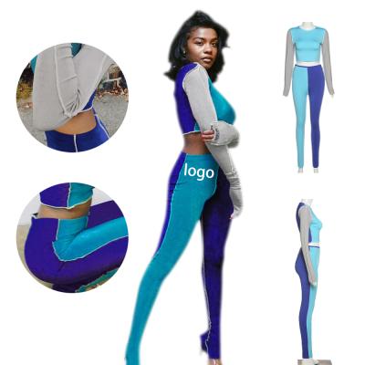 China 2020 Latest Autumn Women Active Sets Breathable Long Sleeves Skinny Crop Top Slim Leggings Sports Wear Suit for sale