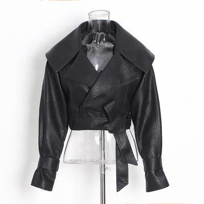 China New Spring Temperament Leisure Fashion PU Leather Coat Viable Short Casual Women Clothing for sale