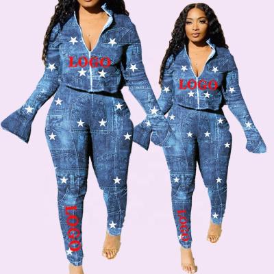 China Others Wholesale Spring Autumn Denim Plus Size Two Piece Women Workout Set for sale