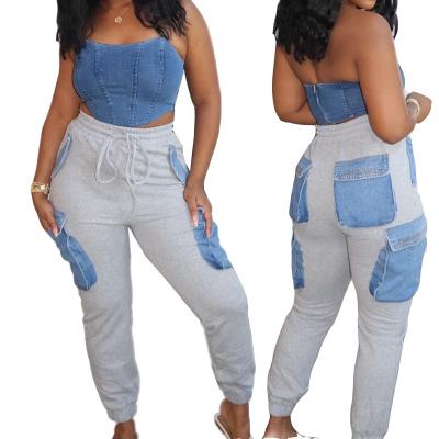 China High Waisted Casual Pants Plus Size Denim Pocket Cargo Fashion Street Street Pants Outdoor Stacked Trousers for sale