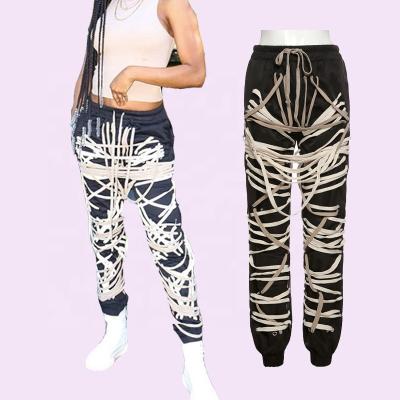 China Plus Size Fashion Personality Streetwear Bandage Pants Womens Drawstring Lace Up Casual Workout Pants for sale