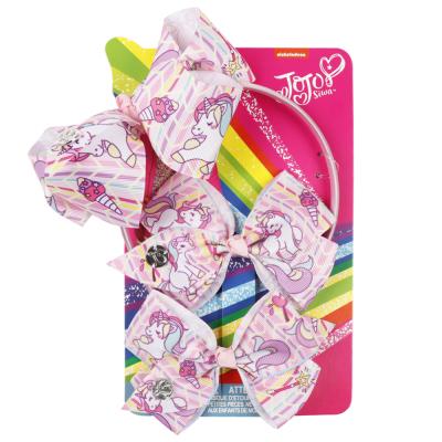 China Environmental Friendly Set JoJo Bows Rainbow Printed Knot Headband Ribbon Bow For Girls for sale