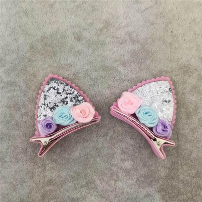 China New Environmentally Friendly Cute Cat Rabbit Ear Hair Clip Kids BB Clip Cartoon Bow Clip for sale