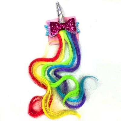 China Polyester Unicorn Children's Hair Clip Wigs Hair Accessories Bow Hair Clip for sale