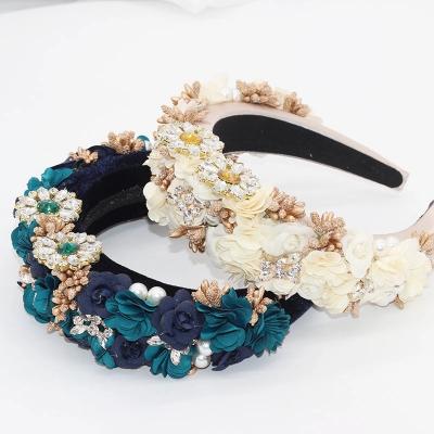 China Friendly Material/Wholesale Luxury/New Fashion Hair Band Women Bride Hair Accessories Mop Cloth Padded Crystal Baroque Headband for sale