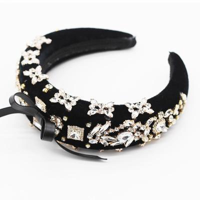 China Friendly Material/Fashion Hair Accessories Women Vintage Party Baroque Luxury Crystal Velvet Padded BowKnot Headband/New for sale