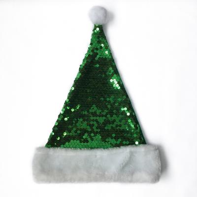 China Good Quality Fabric Sequin Logo Christmas Santa Hat Custom Made 16YG1002-2 for sale