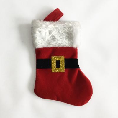 China Mini Size Quality Candy Red Velvet Christmas Gift Bag Stores White Fur Christmas Stocking 16YG2022 for sale