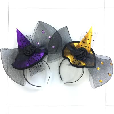 China Stain Hotsale Halloween Witch Hat Headband With Glitter Rose For Party Carnival for sale