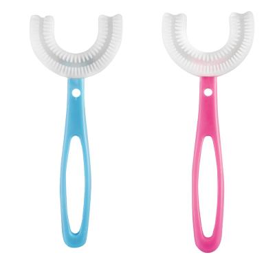 China 2022 Foldable Cute Baby Teether Baby Training Toothbrushes Manual Design 360 U Shape Silicone Eco-friendly Baby Toothbrush for sale