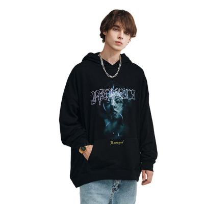 China Anti-pilling retro autumn and winter new street portrait printing dark couples oversized plus velvet sweater men for sale