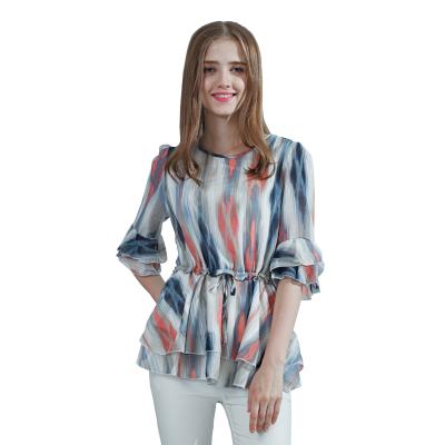 China Colorful The Design 2018 Printed Anti-pilling Ink Full Lady Blouse And Fashion Women Tops for sale