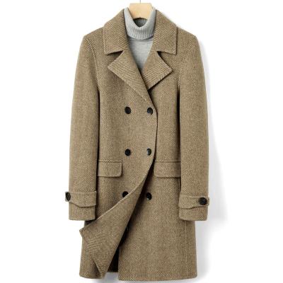 China Viable High Quality Shoulder Strap Cashmere Double Breasted Top Jacket Mens Wool Blend Quilted Coat Long for sale