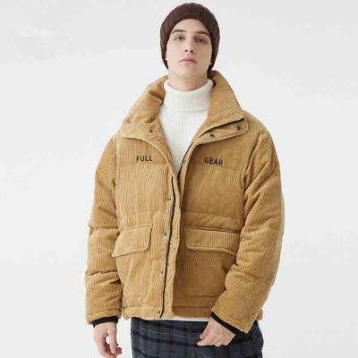 China Mens Embroidery Brown Custom Reversible Corduroy Sherpa Striping Warm Padded Collar Jacket Designs for sale