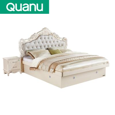 China 121513 Nordic Luxury Genuine Leather Storage Solid Wood Double King Size Bed for sale