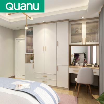 China Large Capacity Quanu Modern Wooden Sliding Bedroom Custom Clothes Wardrobe Cabinet for sale