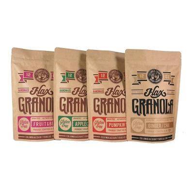 China Recyclable Ziplock Package Dried Nuts Cereal Stand Up Kraft Paper Granola Bar Packaging For Marketing for sale