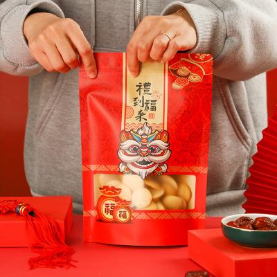 China Recyclable In Stock Food Snake Kraft Paper Holder Up Water Proof Tote Bag Chinese New Year Pocket Bag for sale