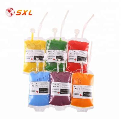 China Novelty Halloween Party Theme Decoration 350ml Clear PVC Moisture Proof Juice Blood Drink Bag With Label for sale