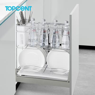 China TOPCENT Storage Buffet Accessories Stainless Steel Cabinet Space Saving Kitchen Pull Out Drawer Basket for sale