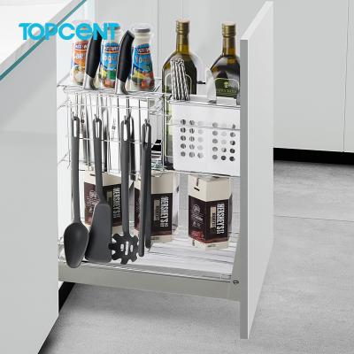 China TOPCENT Accessories Storage Space Saving Sideboard Stainless Steel Pull Out Basket Storage Drawers Kitchen Basket for sale