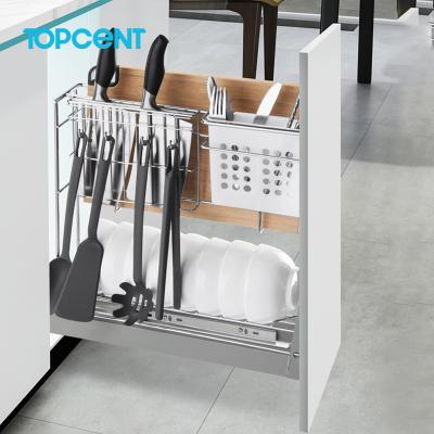 China TOPCENT Storage Buffet Accessories Stainless Steel Kitchen Space Saving Organizer Pull Out Basket for sale