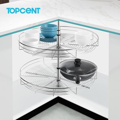 China Modern TOPCENT Functional Lazy Susan Circle 360 ​​Rotating Wire Cabinet Storage Kitchen Magic Corner Baskets for sale