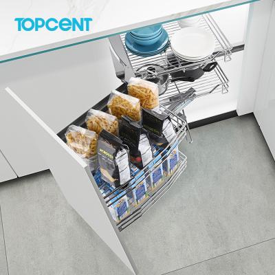 China TOPCENT Modern Stainless Steel Wire Buffet Drawer Basket Pull Out Corner Basket for sale