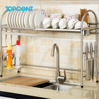 China TOPCENT Multi-Function Single Tiers Kitchen Sink Shelf Storage Drain Dish Drying Rack Above The Sink for sale