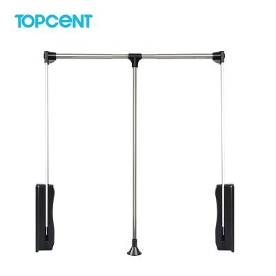 China TOPCENT Cosing Wardrobe Accessories Closet Soft Metal Clothes Rod Holder Hanger Lower Wardrobe Lift for sale