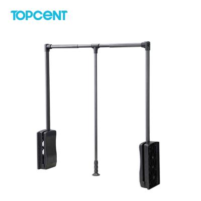 China TOPCENT Soft Cosing Wardrobe Accessories Cabinet Metal Clothes Rod Holder Hanger Lower Wardrobe Hanger Lift for sale