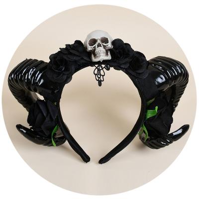 China Fashion Skull Black Flower Studded Female Ram Demon Goat Claw Fashion Headband Antlers Cosplay Sheep Headdress Gothic Devil Horn Costume for sale