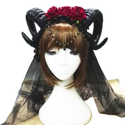 China Net Goat Floral Cosplay Halloween Ram Horns Headband Crown Devil Ram For Fairy Wedding Romanti Fashion 100cm Wire Skull Headdress Demon for sale