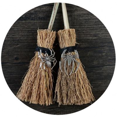 China Mini Witch Broom Tangerine Aura Quartz Witch Broom Altar Tool Witch Broom for sale