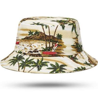 China Classic Summer Digital Striped Polyester Quick Dry Palm Printing Fisherman Cap Sun Protection Bucket Beach Hat For Women for sale