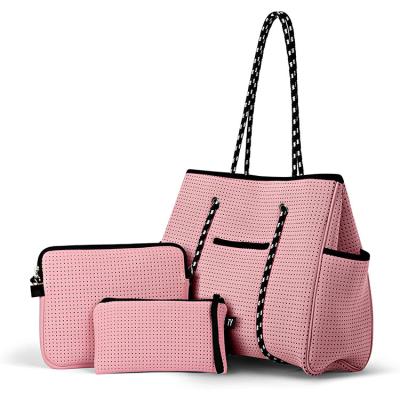 China Fashion Custom Solid Color Neoprene Beach Bag Tote Neoprene Bag Universal Pink Set for sale