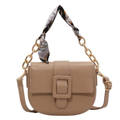 China 2021 new fashion small armpit bag scarf chain shoulder bag luxury silk cross-body square silk saddle bag female bag for sale