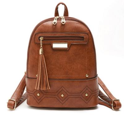 China Waterproof 2021 New Arrival Women PU Leather Backpack Vintage Tassels School Backpack For Teenagers for sale