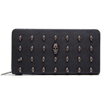 China Waterproof Fashionable Female Leather Women Wristlet Purse Women Suffiano Skull Purse Punk Style Clutch Wallet for sale