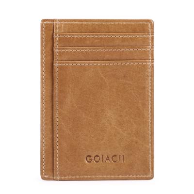 China Waterproof Custom RFID Bifold Blocking Minimalist Genuine Leather Men's Slim Wallet Vintage Wallet Card Holder for sale