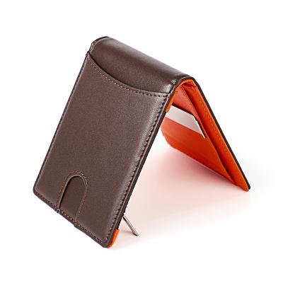 China 2021 New Arrival Simple Style RFID Genuine Leather Men's Slim Wallet With Money Clip for sale