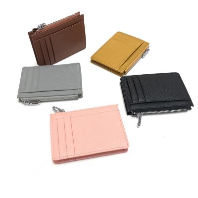 China 2021 new style unisex small thin genuine leather card holder wallets small mini customized for sale