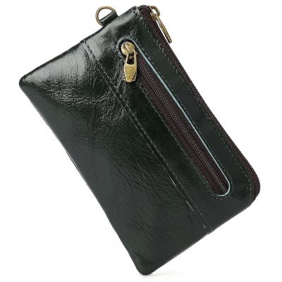 China Factory Wholesale Waterproof Promotion Men Coin Purse Vintage Genuine Leather Oil Leather Slim Wallet Men Zipper Card Holder for sale