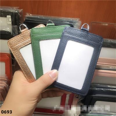 China Fashion Unisex Fashion wWallet ID Card Holder Bag Student Genuine Leather ID Tag Bus Ianyard Bag for sale